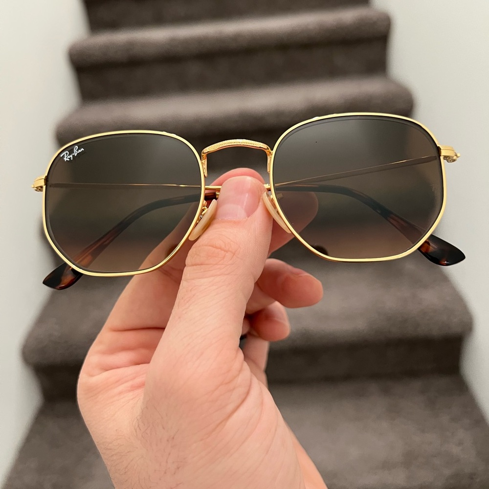 New Ray-Ban Hexagonal RB3548 Sunglasses 51mm Gold Brown Gradient - Picture 3 of 7
